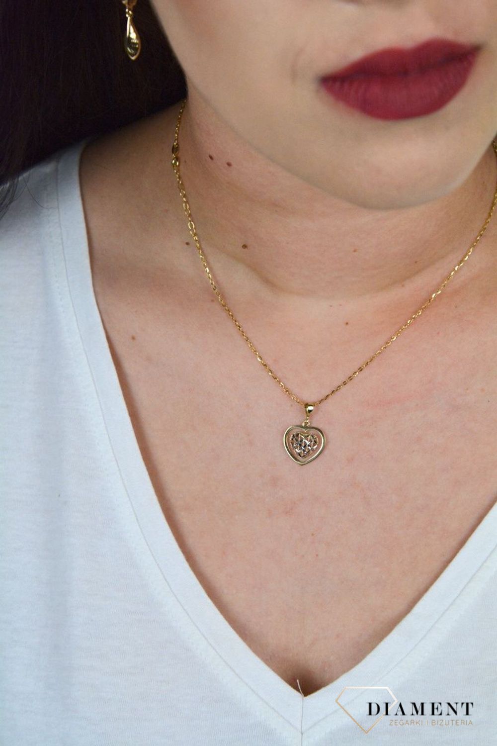 Złota zawieszka 'Dwa serca' z białym złotem ZA 3821.jpg